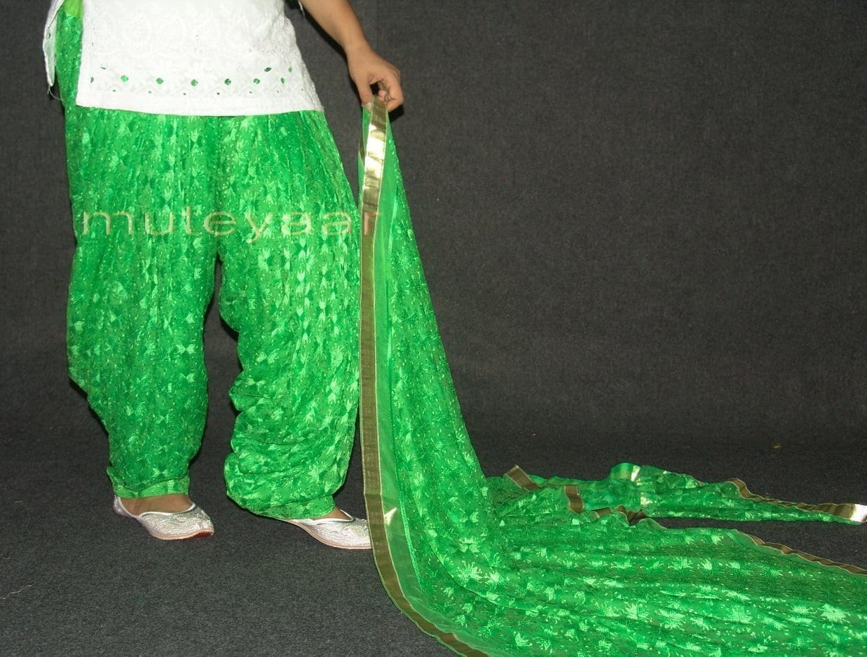 Parrot green Phulkari Patiala Salwar Dupatta PHS18 2