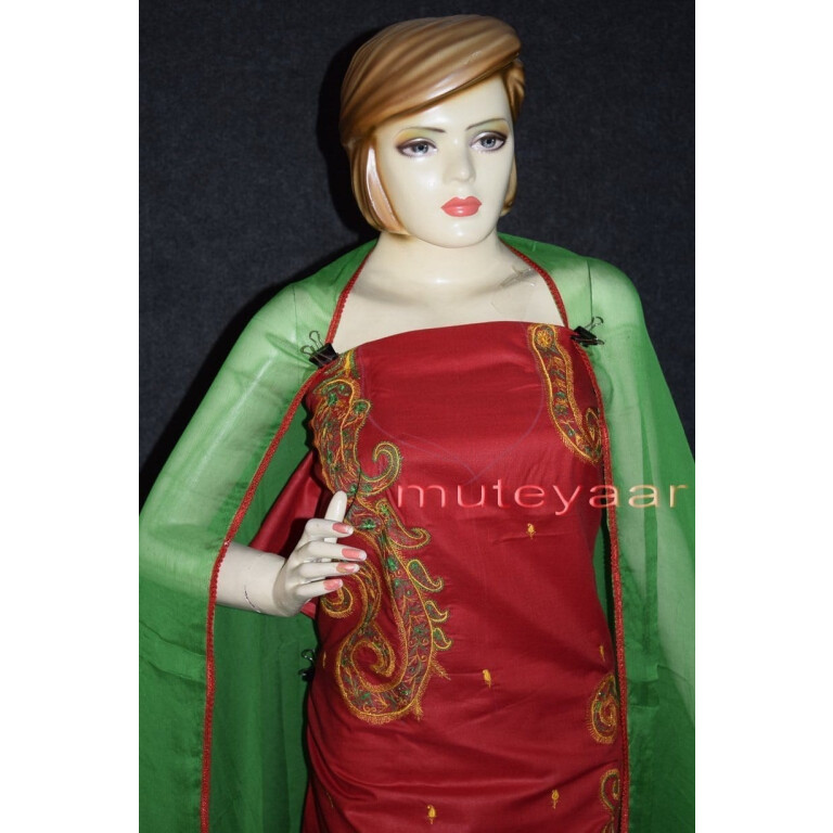 Thread Embroidered Cotton FULL Patiala Salwar Suit PURE CHIFFON Dupatta RM261
