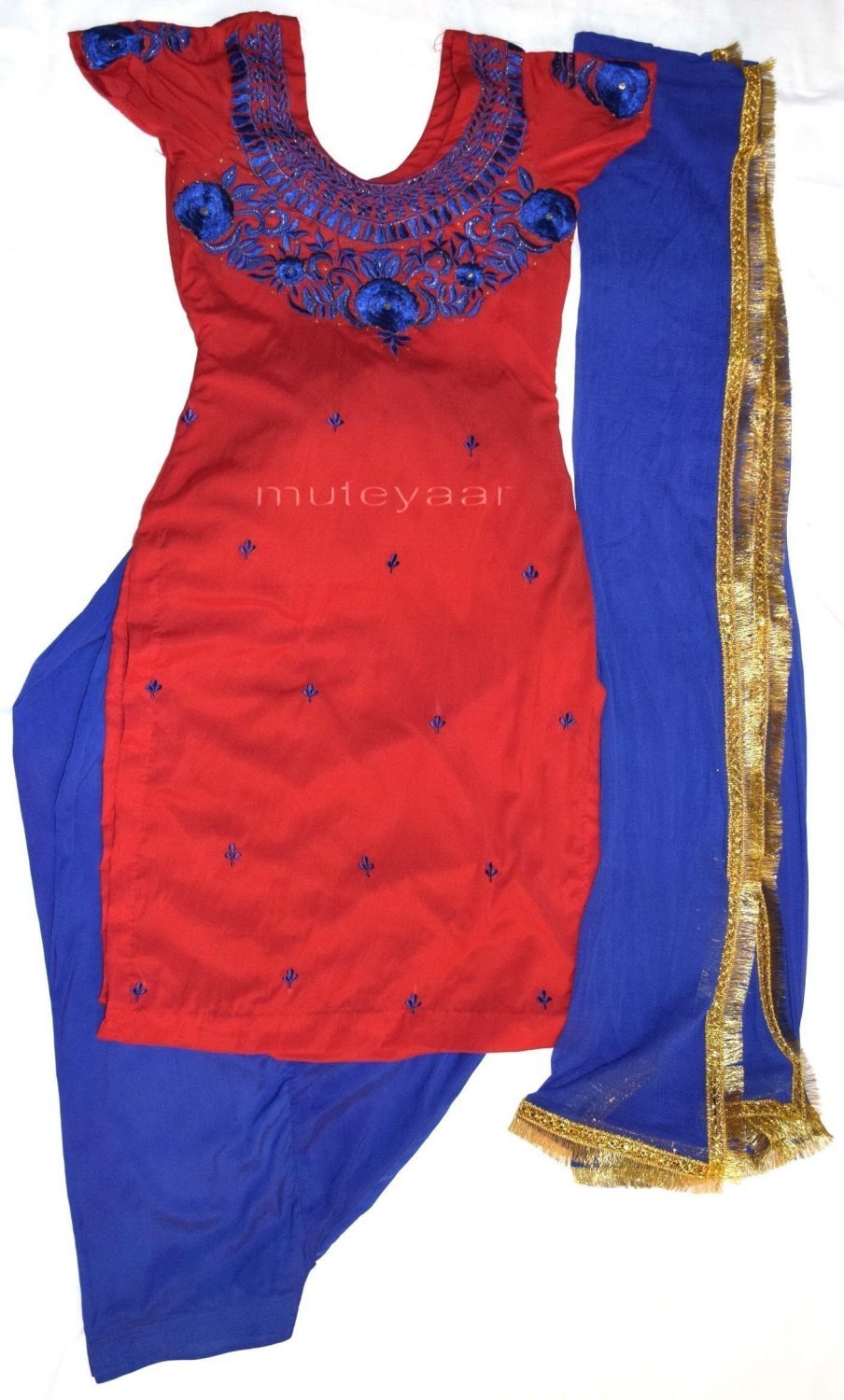 Neck Front & Back embroidered Salwar kameez Suit for Bhangra Giddha RMB271 Neck Front & Back embroidered Salwar kameez Suit for Bhangra Giddha RMB271