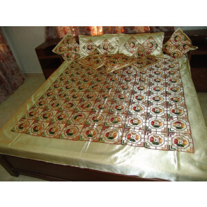 Golden Phulkari Bed Cover Set of 8 pcs Z0031