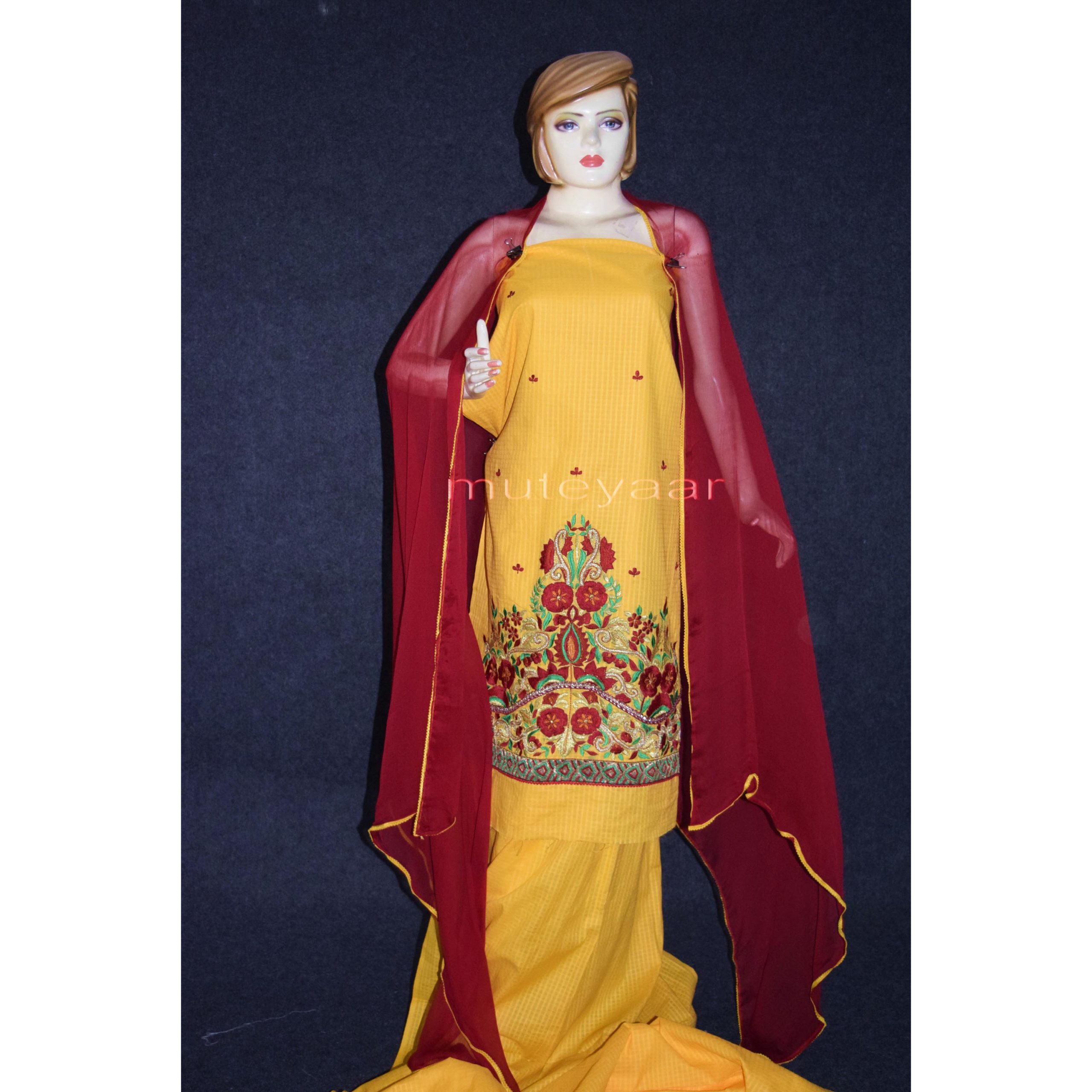 Designer Embroidery 100% Cotton Salwar Suit PURE CHIFFON Dupatta RM288