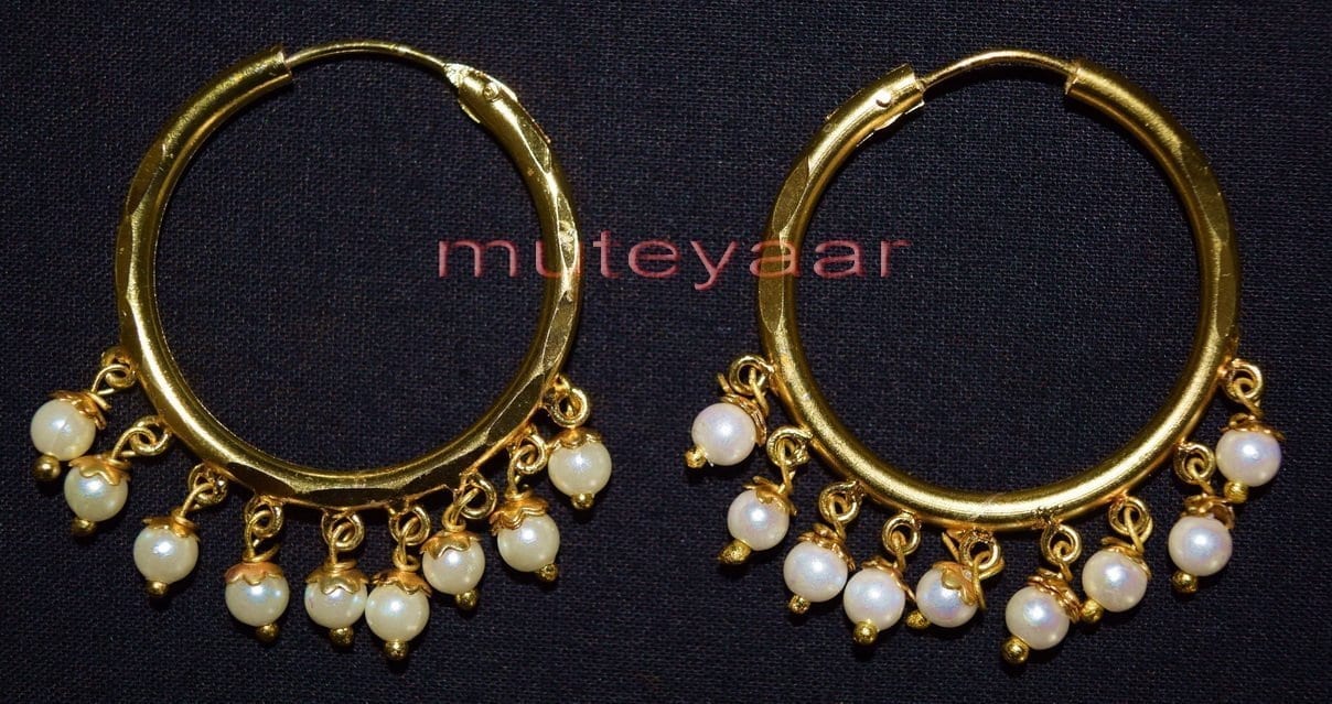 Golden Bali Earings with white beads J0121 1