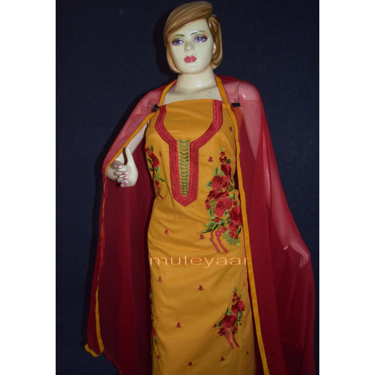 Designer Embroidery 100% cotton Salwar Suit PURE CHIFFON Dupatta RM295