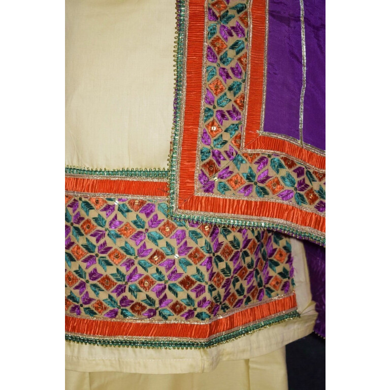 Glazed Cotton Hand Embroidered Salwar kameez suit CHINON DUPATTA set F0659