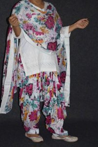 100% Pure Cotton Printed Patiala Salwar Dupatta with CHIKAN kurti complete suit PS026