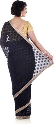 Black Phulkari Saree Allover Self Embroidered party wear Faux Chiffon Saari S11 Black Phulkari Saree Allover Self Embroidered party wear Faux Chiffon Saari S11