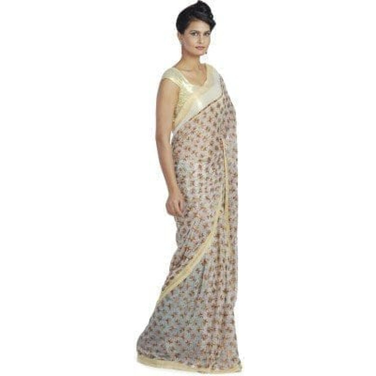 White Phulkari Saree Allover Embroidered party wear Faux Chiffon Saree S8