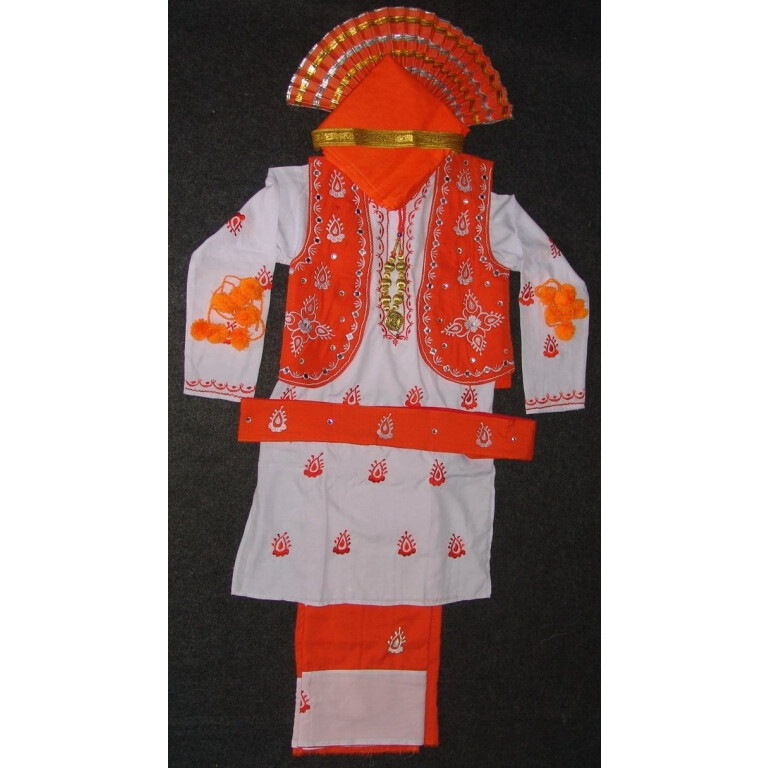 Orange White Bhangra dance Costume outfit dress- ready to wear