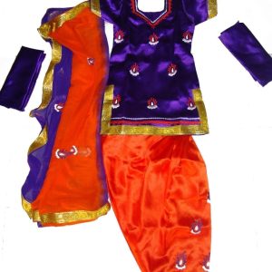Purple Orange Girl’s embroidered Bhangra Costume outfit dress