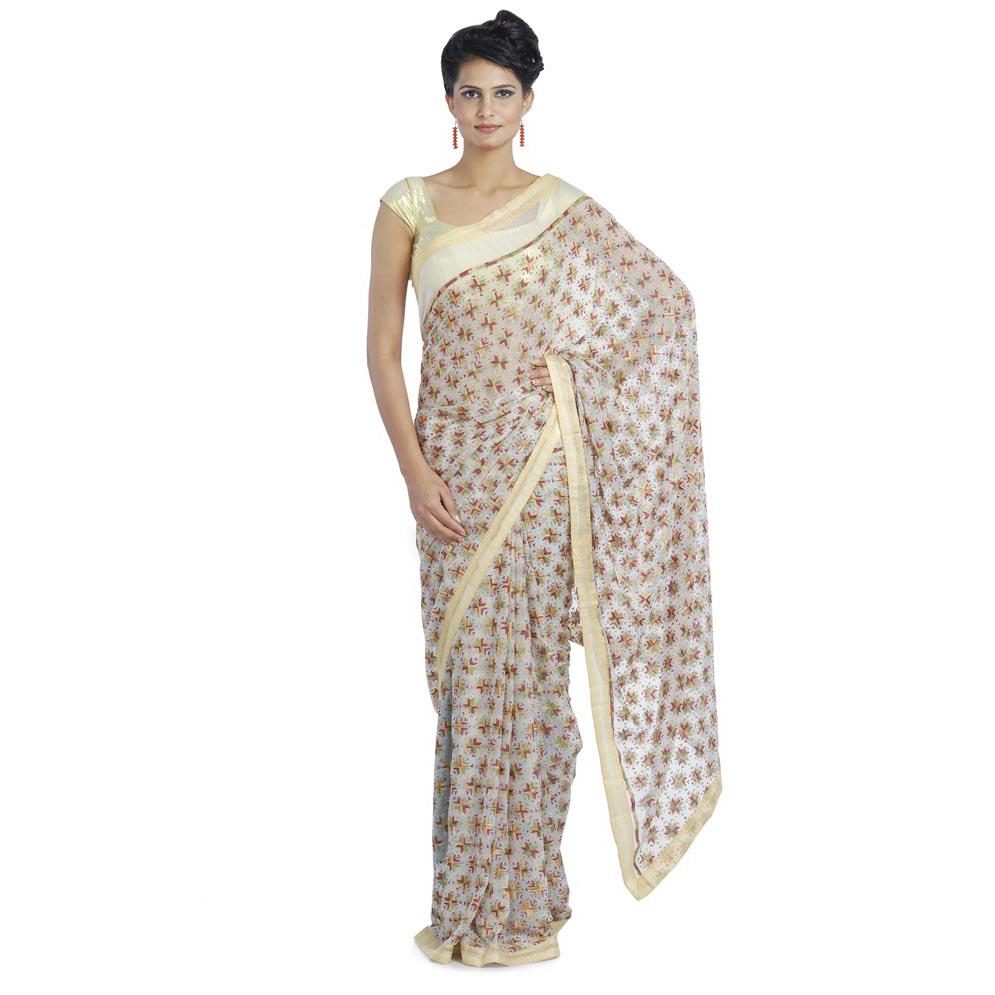 white multi phulkari saree s8 white multi phulkari saree s8