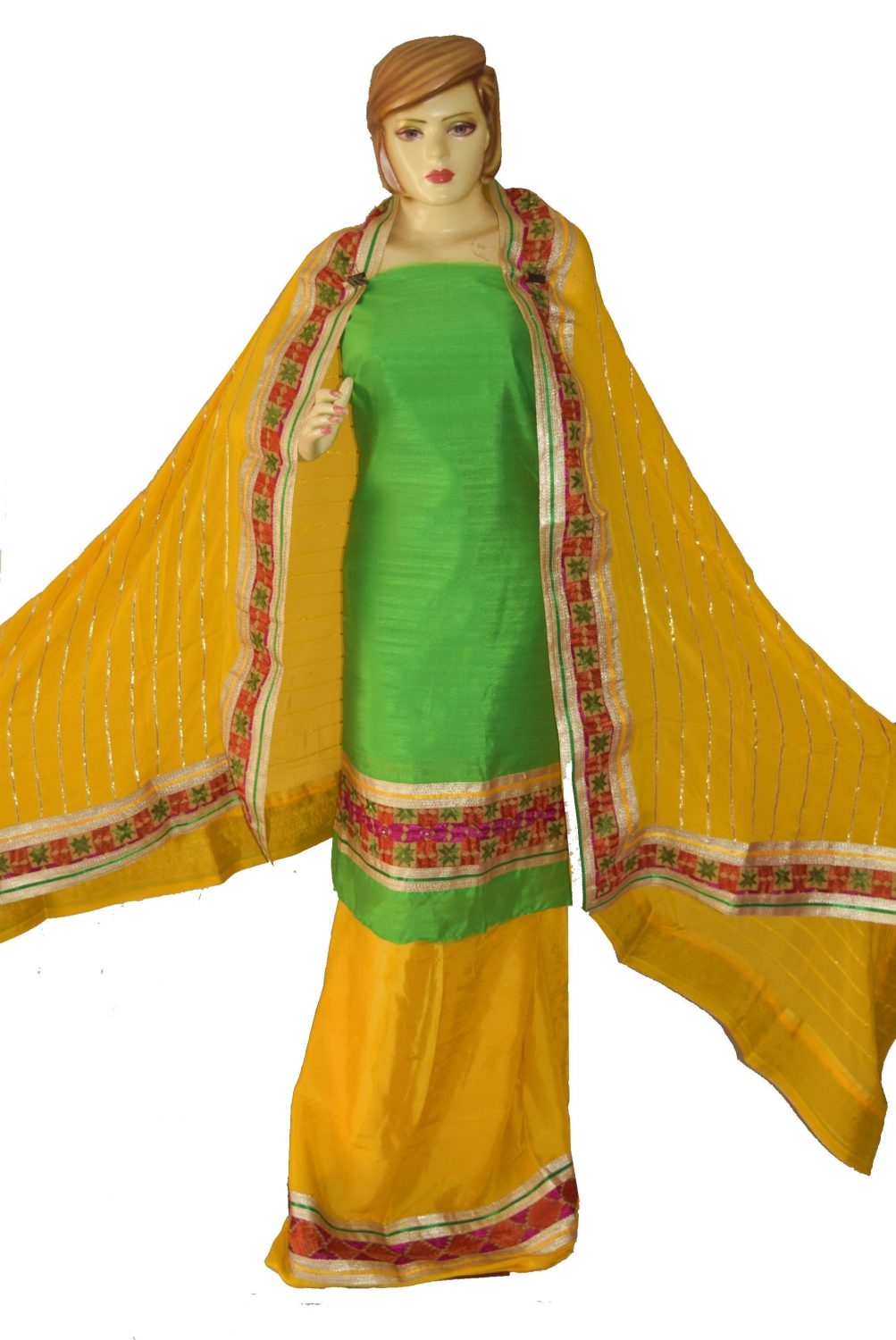 AVI Silk Hand Embroidered PHULKARI Salwar kameez suit CHINON DUPATTA F0680 1