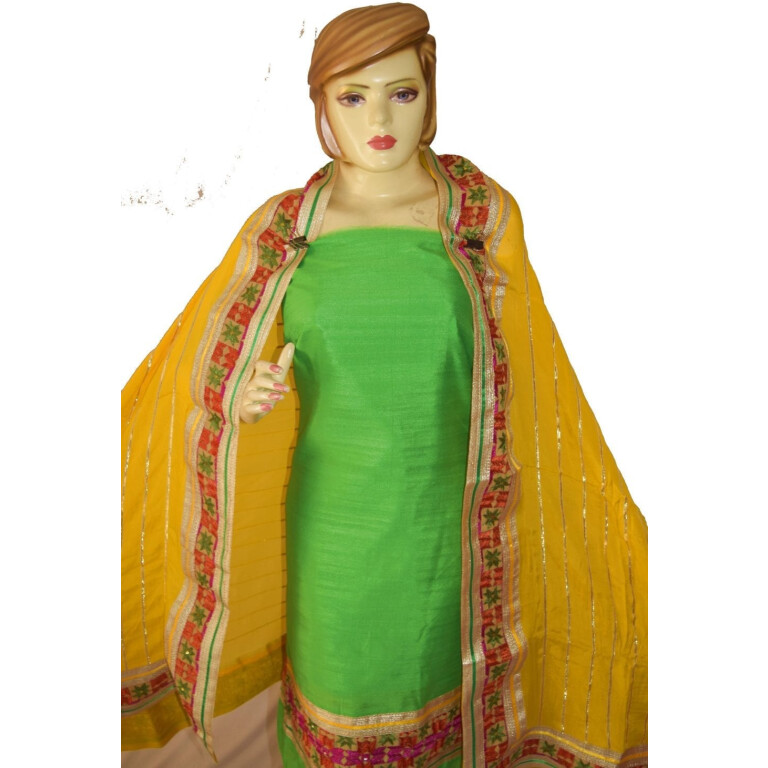 AVI Silk Hand Embroidered PHULKARI Salwar kameez suit CHINON DUPATTA F0680