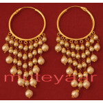 Traditional Punjabi Handmade Gold Plated Ear Rings Baliyyan set with White Beads J0215