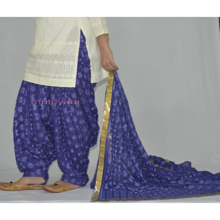 Royal Blue PHULKARI Embroidered Patiala Salwar with matching Dupatta PHS26