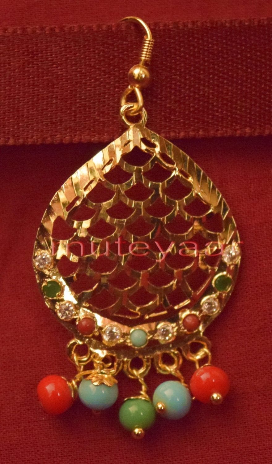 Gold Plated Traditional Punjabi Jewellery Earrings + Tikka set J0243 2