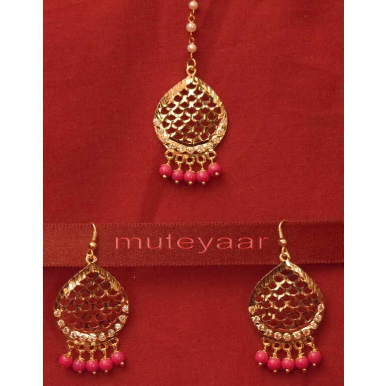 Gold Plated Traditional Punjabi Jewellery Earrings + Tikka set J0244