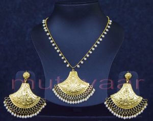 24 Ct. Gold Plated Traditional Punjabi Handmade jewellery Pendant Earrings set J0250