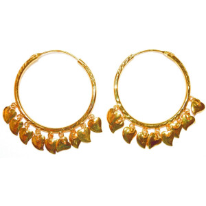 Gold Polished Ear Rings Baliyaan with Golden Pattiyaan J0122