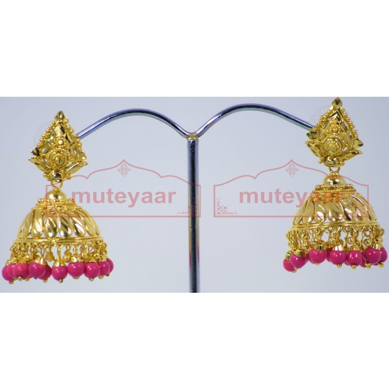 Magenta Beads Gold Plated Punjabi Traditional Jewellery Earrings Jhmki J0263