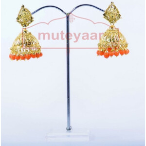 Orange Beads Gold Plated Punjabi Traditional Jewellery Earrings Jhmki J0279