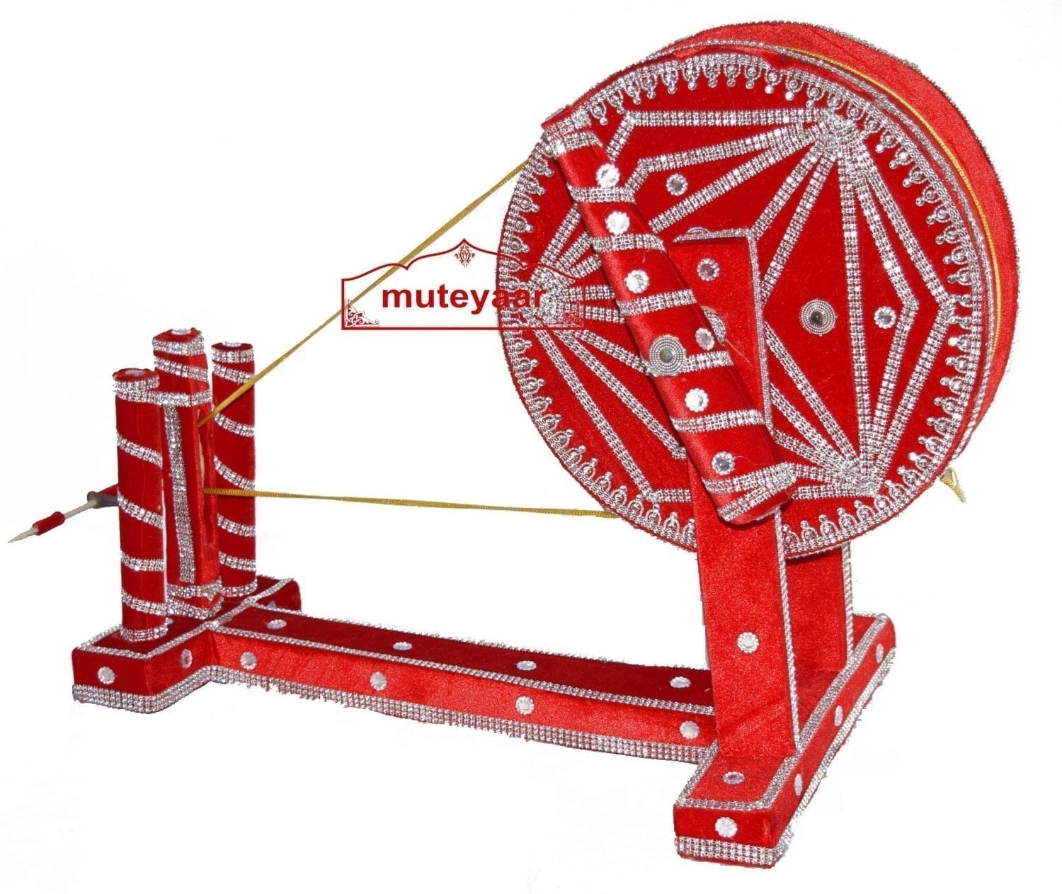 GIDDHA prop - VELVET decorated CHARKHA (size 2.5 ft) 1