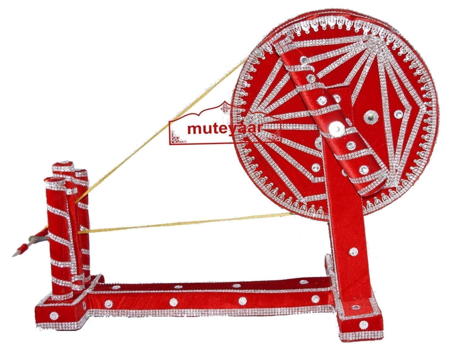 GIDDHA prop - VELVET decorated CHARKHA (size 2.5 ft) 3