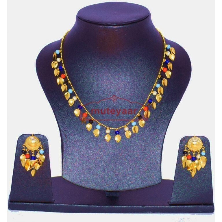 24 Ct. Gold Plated Traditional Punjabi chain set with Moti Beads J0134