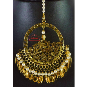 24 Ct. Gold Plated Big Size Traditional Punjabi Tikka Maang Teeka J0180