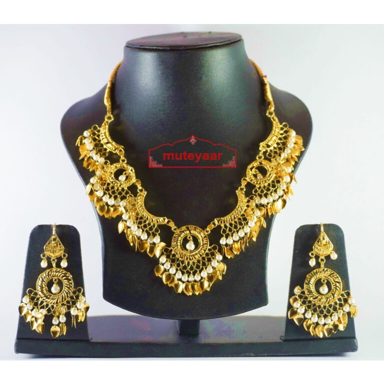 Hand Made Gold Plated Traditional Punjabi Jewellery Earrings Tikka Pendant set J0184