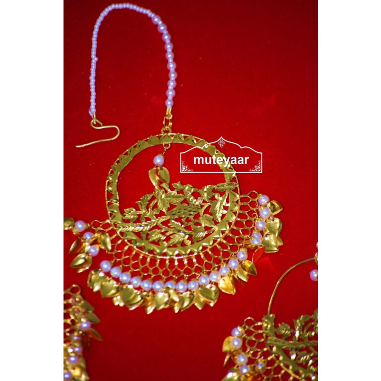 24 Ct. Gold Plated Traditional Punjabi Jewellery Morewali Earrings Tikka Set J0197