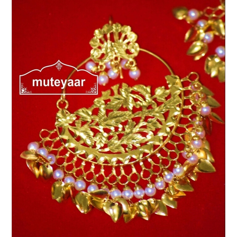 24 Ct. Gold Plated Traditional Punjabi Jewellery Morewali Earrings Tikka Set J0197