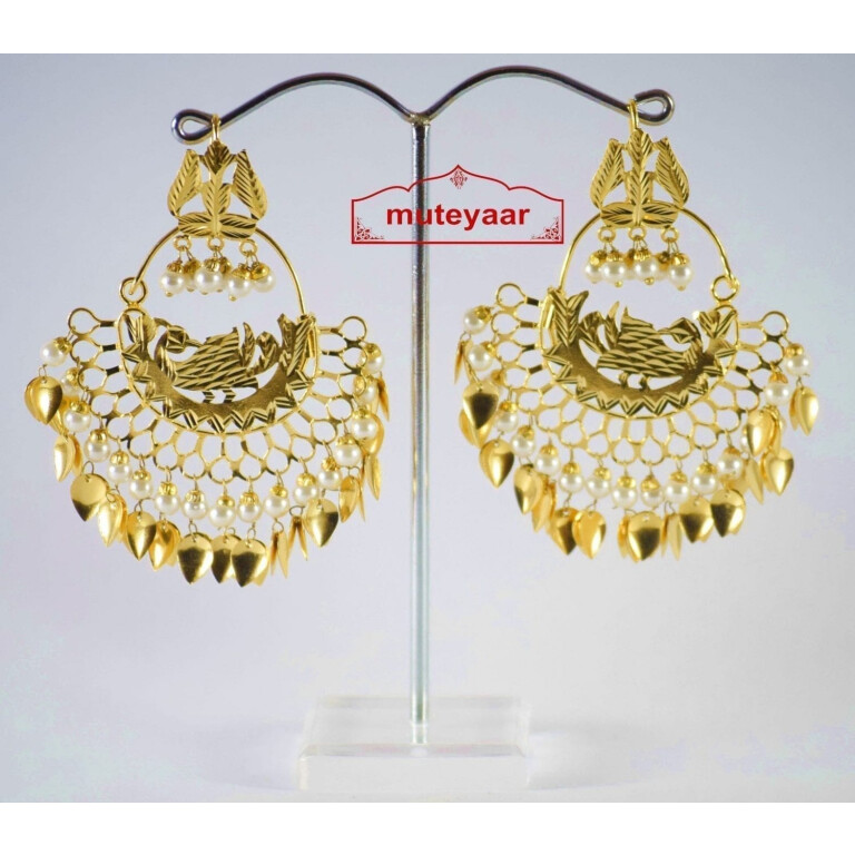 Hand Made Gold Plated Morni Design Traditional Punjabi Earrings Jhumka J0200