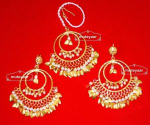 Hand Made Gold Plated Traditional Punjabi Jewellery Earrings Tikka set J0303