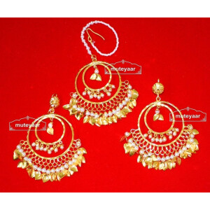 Hand Made Gold Plated Traditional Punjabi Jewellery Earrings Tikka set J0303