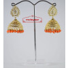 Gold Polished Traditional Punjabi Earrings Jhumiki set with Orange beads J0307