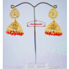 Gold Polished Traditional Punjabi Earrings Jhumiki set with Red beads J0309