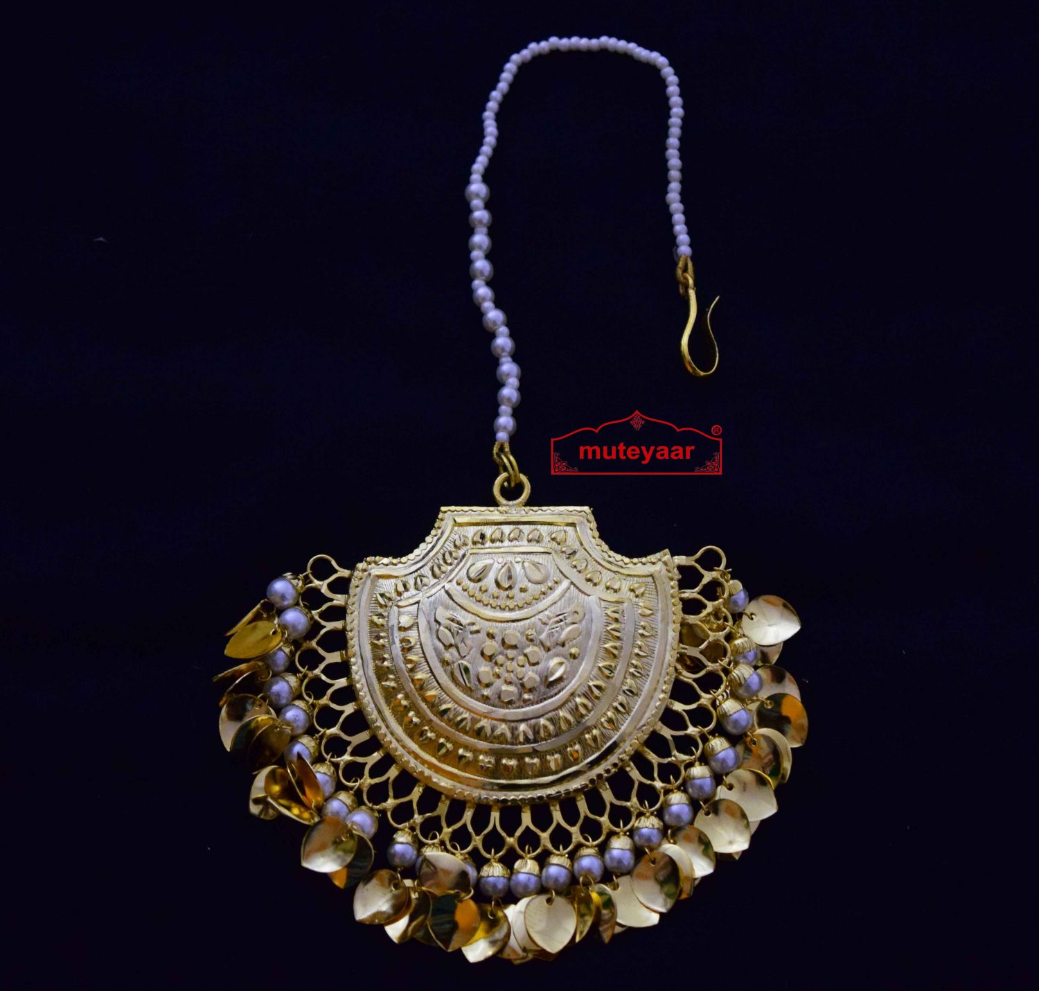 Real Gold Plated Big Size Traditional Punjabi Tikka Maang Teeka J0183 1