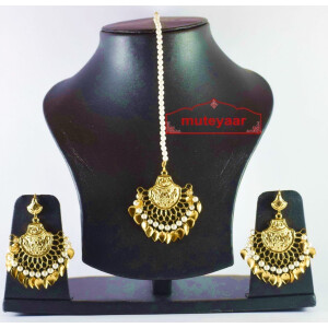 Gold Plated Traditional Punjabi Jewellery Earrings + Tikka set J0247