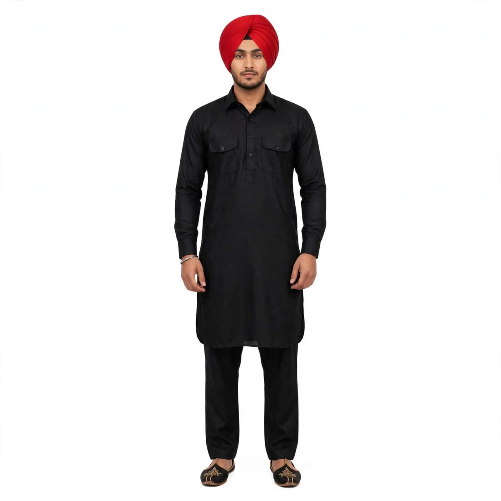 Muktsari Kurta Pajama Punjabi Custom Stitching for Men KP007 7 Black Muktsari Kurta Pajama Traditional Punjabi Custom Stitched for Men KP007