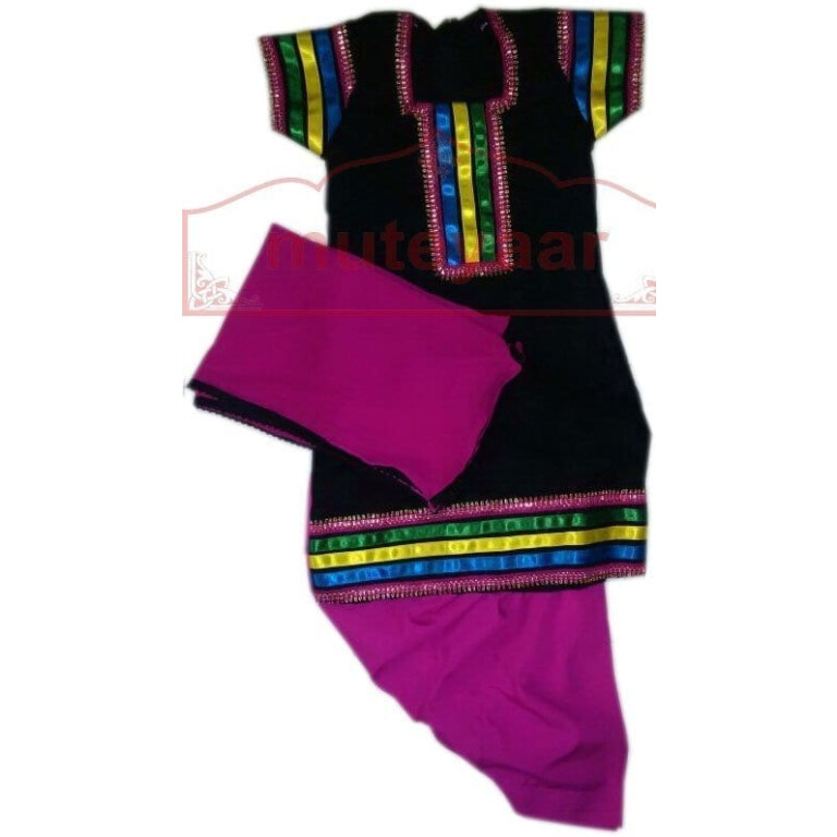 Black Phulkari Top with Magenta salwar Designer Punjabi Patiala Kids Suit DS001