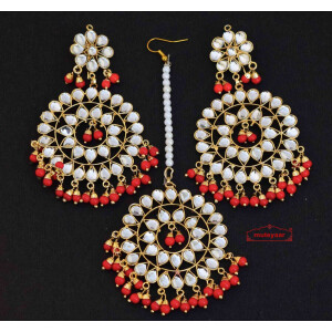 Kundan Tikka Set with Red Beads J0339