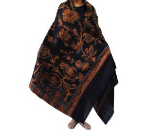 Black Kashmiri Shawl Kani Cutting Work pure wool Pashmina wrap C0659