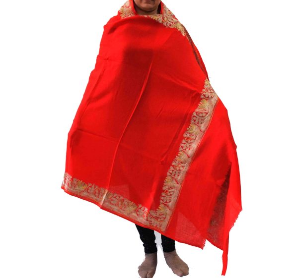 Bridal Red Kashmiri Shawl Zari Border Embroidery Work pure wool Pashmina wrap C0663 2 C0663