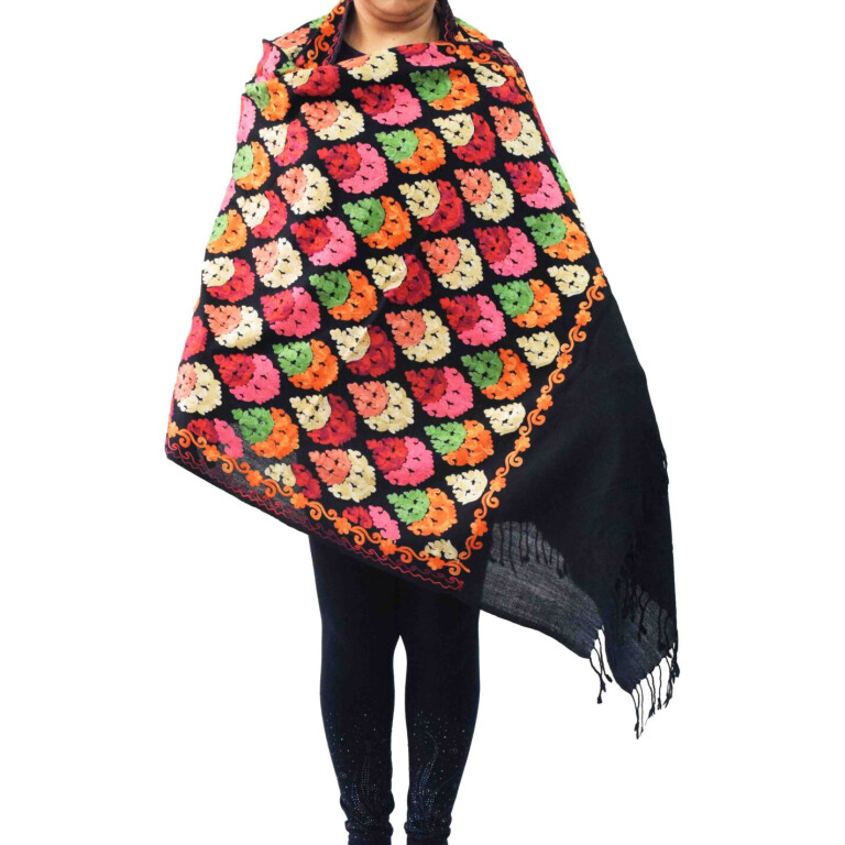 buy Black Kashmiri Stole Heavy Embroidery Work Pashmina C0670 online Black Kashmiri Stole Heavy Embroidery Work Pashmina C0670