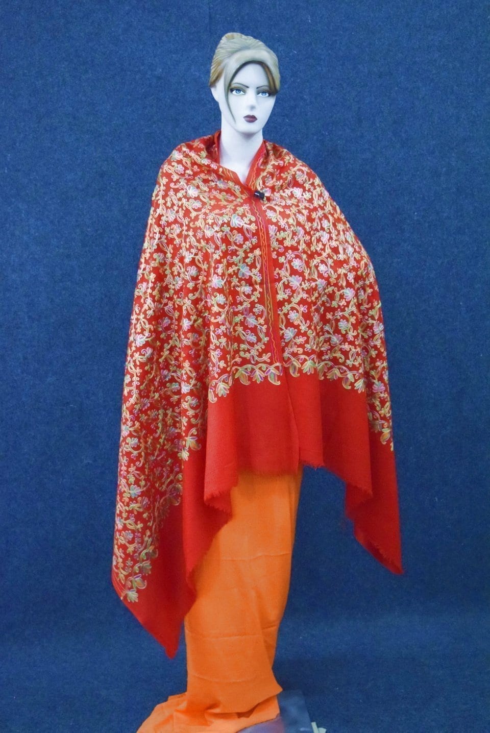 Red Bridal Kashmiri Shawl pure wool Pashmina all over embroidery C0641 1