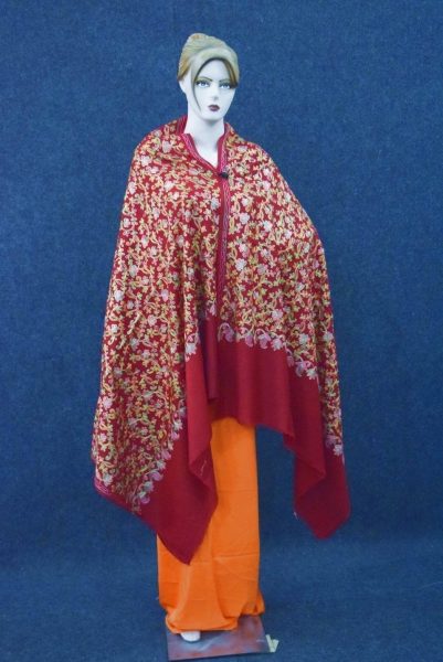 Maroon Bridal Kashmiri Shawl pure wool Pashmina all over embroidery C0642 3 Maroon Bridal Kashmiri Shawl pure wool Pashmina all over embroidery C0642