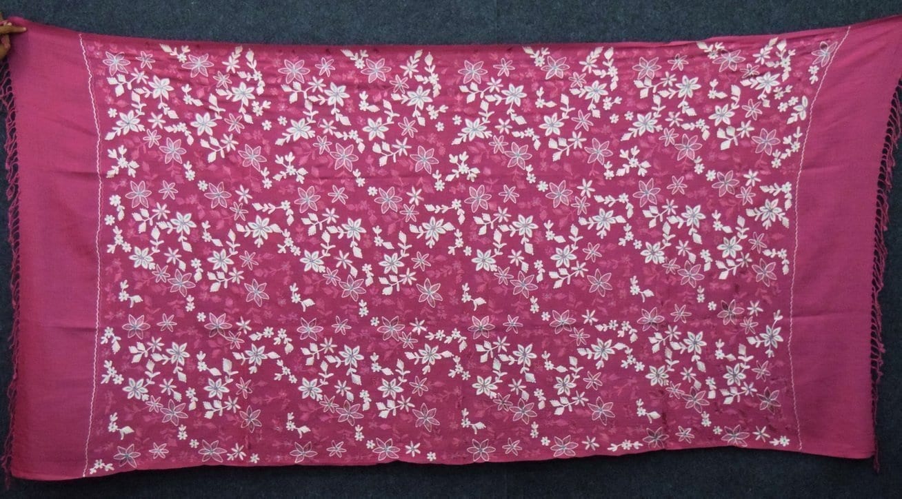 Pink Kashmiri Shawl pure wool Pashmina all over Zari embroidery C0647 1