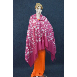 Pink Kashmiri Shawl pure wool Pashmina all over Zari embroidery C0647