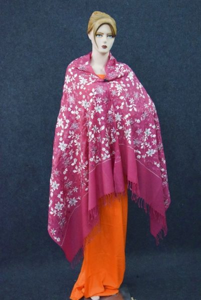 Pink Kashmiri Shawl pure wool Pashmina all over Zari embroidery C0647 5 Pink Kashmiri Shawl pure wool Pashmina all over Zari embroidery C0647