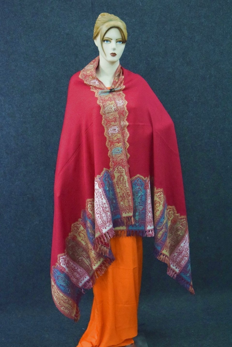 Dark Red Kashmiri Shawl pure wool Kani Pashmina wrap C0649 1